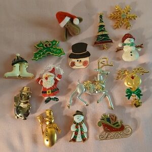 Festive Holiday Brooch Lot Of 14